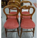 Matching Set of 4 Victorian Dining Chairs, balloon backs, red velvet seats.