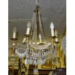 6-Branch electric Brass Ceiling Light with 2-tier glass droplets.