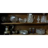 Shelf of Waterford Crystal Cut Glass Ware incl. pair of bulbous vases, Innisfree bowl, jug,