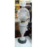 Opalene Glass Container Oil Lamp, grey ground, colourfully painted with kingfisher, with etched