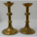 Matching Pair of Church Brass Candlesticks, on circular weighted bases, 13”h