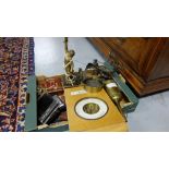 Box – brass meat spit, bronze gas wall light with eagle, French barometer etc