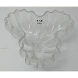 Cut Glass 3-branch Shamrock Shaped Ribbed Centre Bowl, 10.5”w