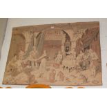 Belgian Wall Tapestry (on wooden back), Interior Castle Scene “Musical Evening”, 55.5”w x 38”h