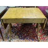 Regency rosewood Sofa Table, inlaid and cross-banded, with 2 frieze drawers over 2 side supports