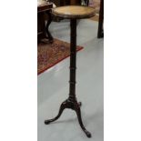 Mahogany Torchere, the brass mounted circular top over a bamboo shaped central column, on 3 pad