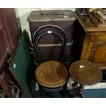 Bentwood chair, wine table, card table & wooden trunk (4)