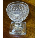 Hobnail cut glass miniature bowl on square base 4”h & Cut Glass Bon Bon Dish on pedestal base,