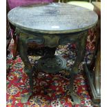 Victorian Metal Pub Table, stamped “Victory” with Reg No., the circular Cuban mahogany top over a