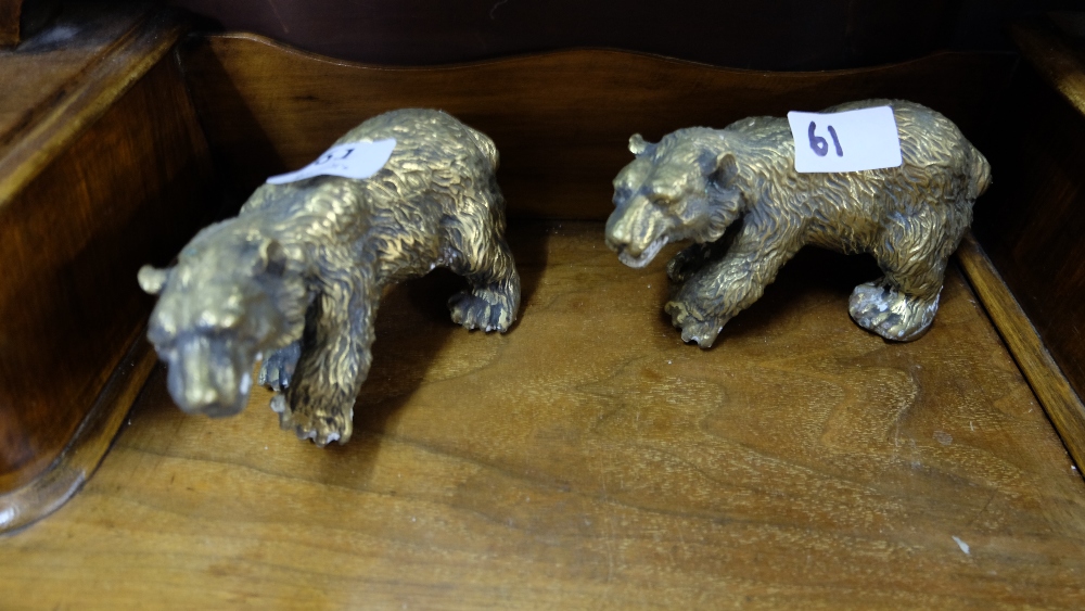 Pair gilt metal figures of bears, 6”w