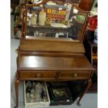 Edw. Inlaid Mahogany Dressing Table, the swivel mirror over a hinged brush compartment and 2 brass
