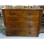Victorian mahogany Chest of Drawers, 2 short over 3 long, on bun feet, 45”h x 54”w
