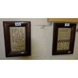 Pair of Georgian needlepoint samplers, signed Elizabeth Read 1839, in mahogany frames 10.5”h x 7.5”