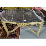 Shaped Coffee Table, painted cream with black marble top, 22”w
