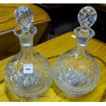 Matching Pair of Cut Glass Decanters, fitted with Swiss musical chimes, circular stoppers, 12”h