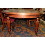 Oval End Mahogany Dining Table with 1 removable leaf, on turned and reeded legs, 8ft extended x