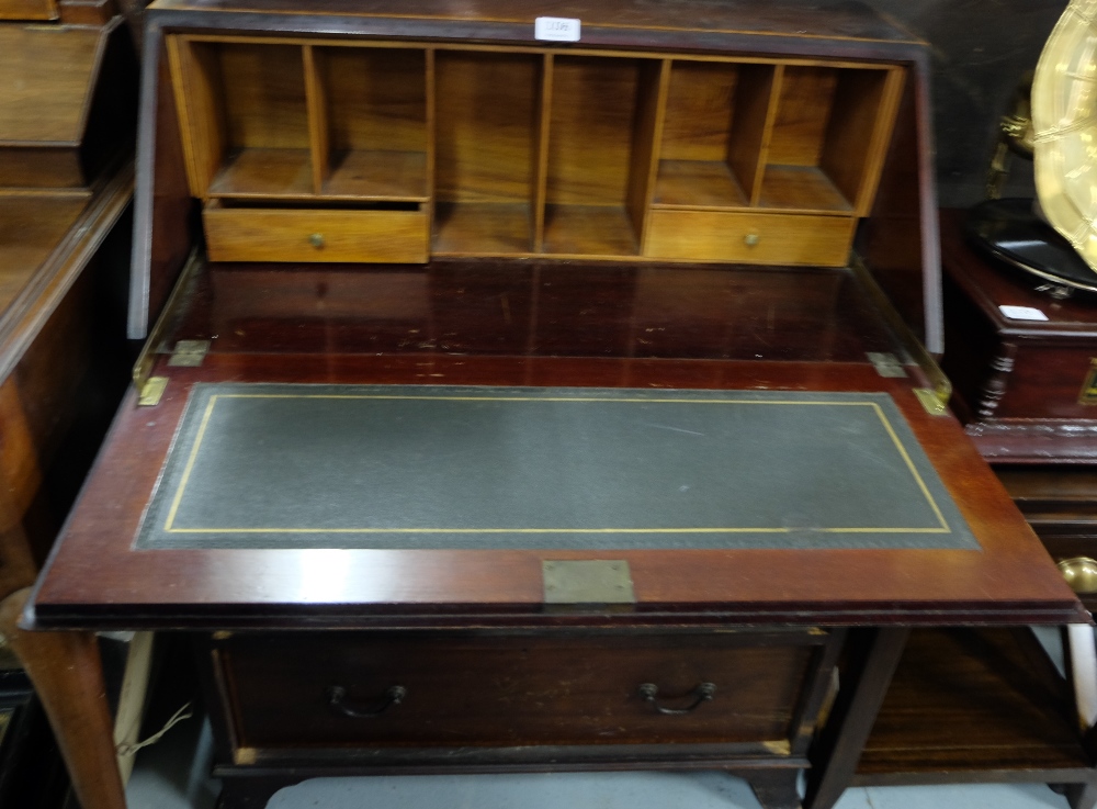 Inlaid Mahogany Fall-front Writing Bureau, the interior fitted with drawers and cubby holes, with