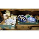 Two boxes of pottery – 2 centre plates, vases, dinner plates (many with damage)