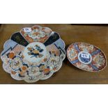 Victorian Imari scalloped shaped Plate with central floral medallion & an oval bon bon dish (2)