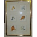 Collage of 4 horse head portraits and 2 dogs head portraits, in gilt frame, each signed Bradbury.