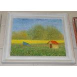 Pair of Contemporary French Oils on Canvas in white frames, landscape scenes of Provence, 1981, by