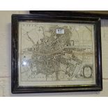 Map of Dublin city 1825, framed, printed by W Corbett, College Green