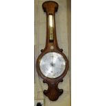 19thC mahogany Aneroid Barometer, banjo shaped, the silvered dial stamped “Rowley & Sons,