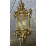 Regency Style Brass Hall Lantern, decorative scrolling to upper rim.