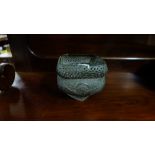 Japanese Bronze Pot with pierced gallery, continuous filigree floral patterns, 4”h