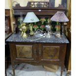 Walnut Washstand, with green art nouveau tiled back, black marble top.