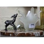 Art Deco red marble based electric Table Light with mounting of baby deer and