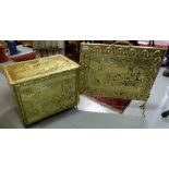Brass Coal Box with hinged lid and brass fire guard (both polished)