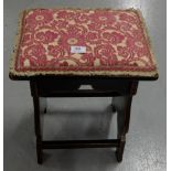 Walnut marquetry inlaid piano/dressing stool, with padded seat.