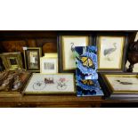 Large group of framed pictures – wild fowl, historical buildings, coaches, pictures frames etc