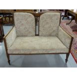 Edw. Rosewood Settee, inlaid, with padded back and sprung seat, tapered legs, 4ft2”w.