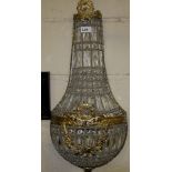 Pair of electric beaded glass Wall Lights, with rectangular inserts and brass swags and wreaths,