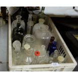 Large box of glass pharmacy etc bottles incl. a large green bottle.