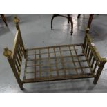 Art Nouveau Brass Mounted Miniature Bed with metal base, 30” x 18”, the top and bottom rails with