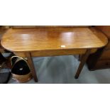 Mahogany Side table with d-shaped top, on square legs, 51”w.