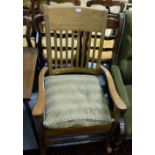 Oak Rocking Chair, rail back with slatted seat, & loose seat cushion.