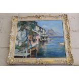 Oil on Canvas in painted frame, by M Salisbury Cochrane “Gandria”, a village on Lake Cevesno, near