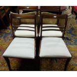 Matching Set of 4 reproduction mahogany Dining Chairs with beige covered drop-in seats.