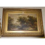 Victorian oil on canvas – landscape scene with children, in moulded gilt frame, 43”w x 30”