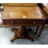 WMIV mahogany Side Table with a frieze drawer, on a circular column, platform base with 4 bun feet