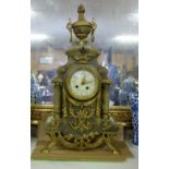 19thC French Green Alabaster Mantle Clock, stamped “Medaille D’Argent”, with urn shaped pediment