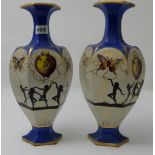 Pair of English Porcelain Vases, stamped “Roman”, with central bulbous shaped stems, dancing figures