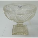 Hobnail Cut Glass Fruit Bowl on a stem, with square base, 8.5”dia x 7.5”h