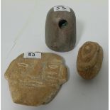 Limestone weight and two sandstone carvings of ancient Irish symbols (modern) (3)