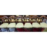 Matching Set of 6 WMIV Mahogany Dining Chairs, with shield backs, over cream leather buttoned seats,