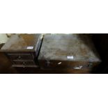 Pair of walnut gallery drawers & hinged wooden box with brass lock (3).